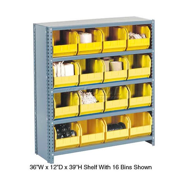 Global Industrial Steel Closed Shelving, 16 Yellow Plastic Stacking Bins 5 Shelves, 36x12x39 603261YL - main